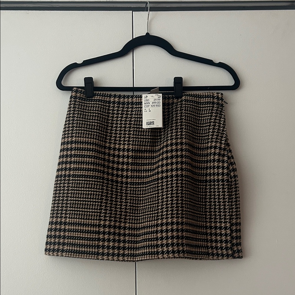 H&M Checkered Mini Skirt - Black and Brown